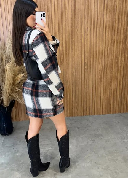 Conjunto Paris Xadrez Flanelado Preto