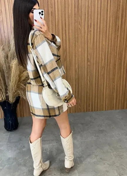 Conjunto Paris Xadrez Flanelado Caramelo