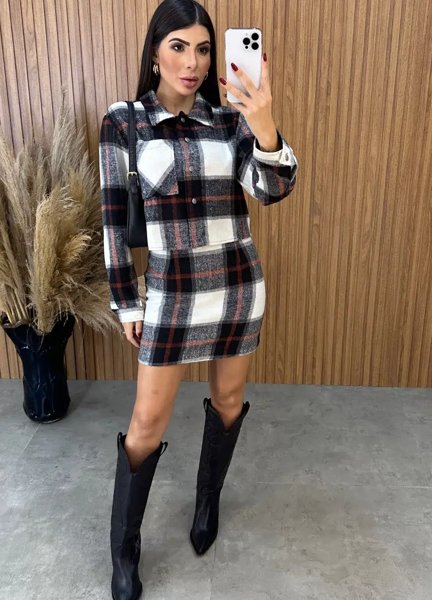 Conjunto Paris Xadrez Flanelado Preto